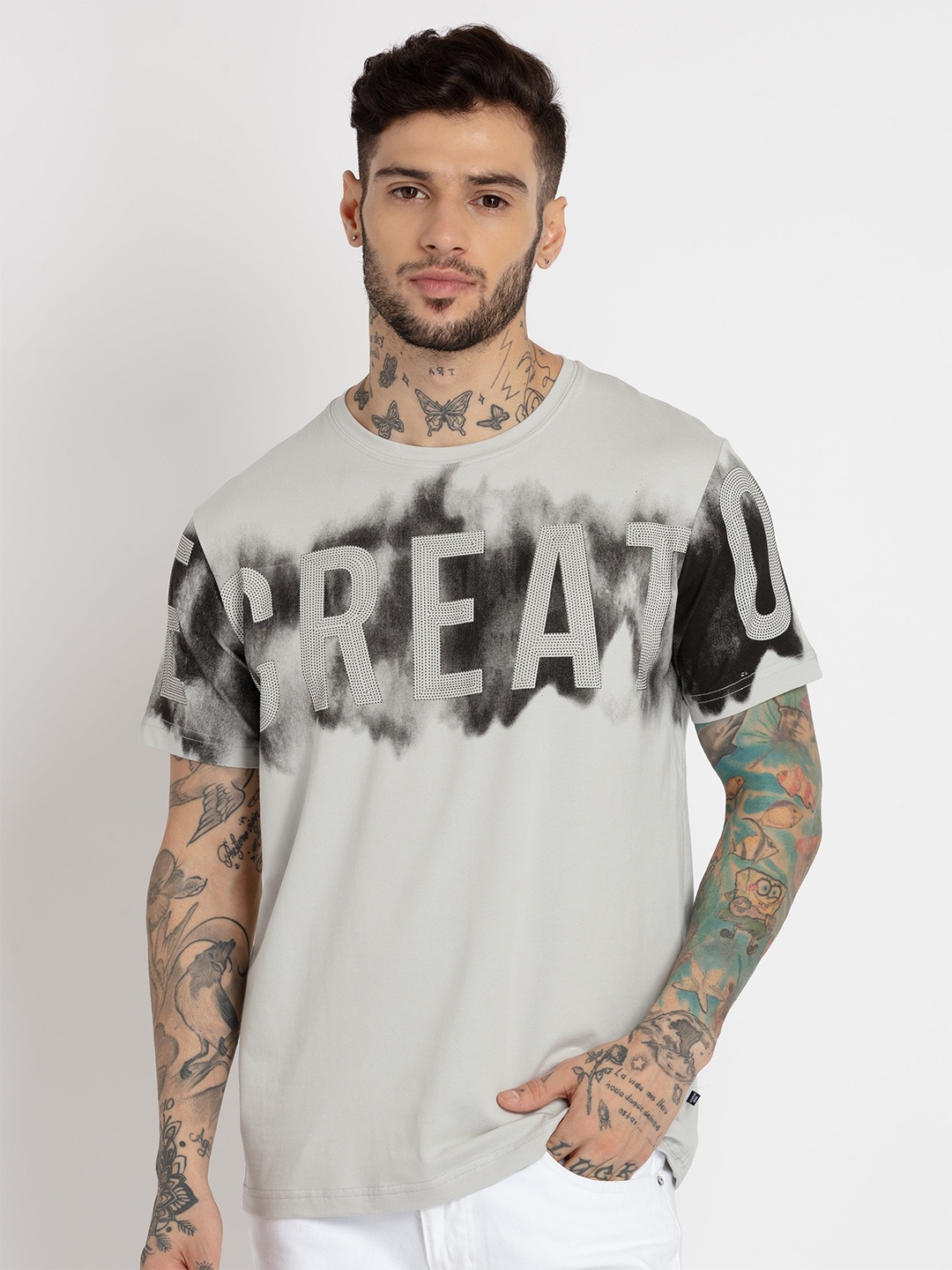 Status Quo Men Typography Printed Cotton T-shirt, Grey