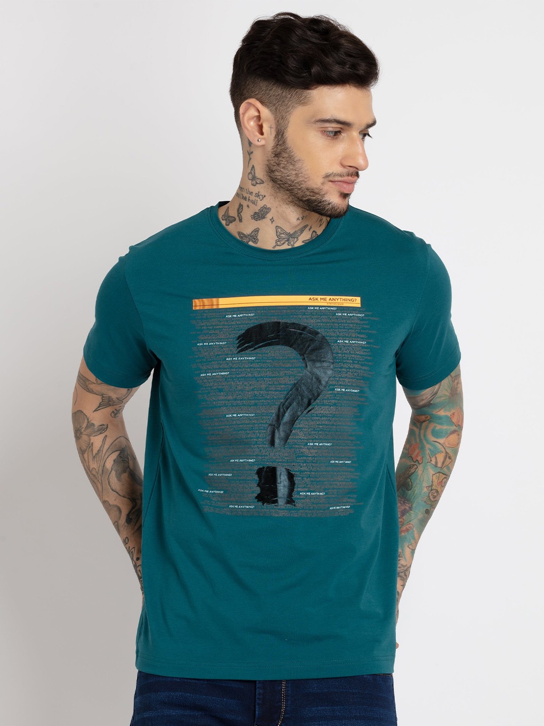 

Status Quo Men Typography Printed Cotton T-shirt, Blue