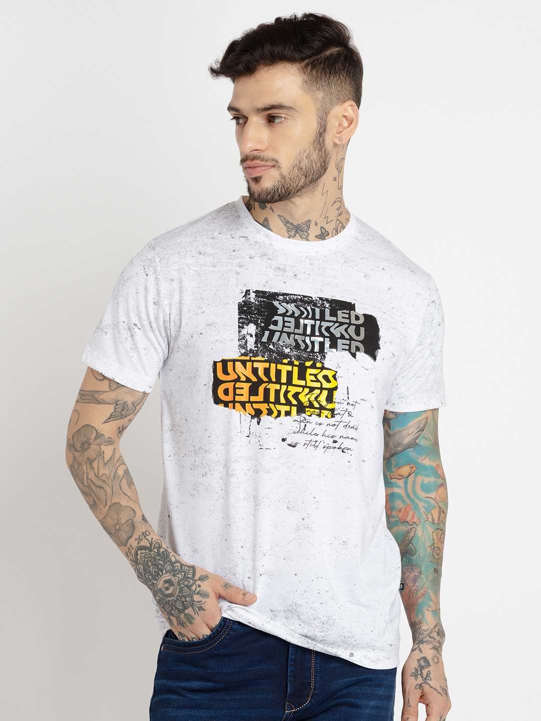 Status Quo Men White Typography Printed T-shirt