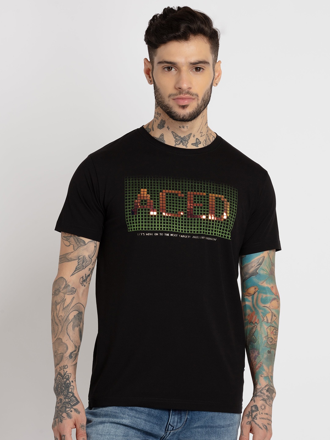 Status Quo Men Typography Printed Cotton T-shirt, Black