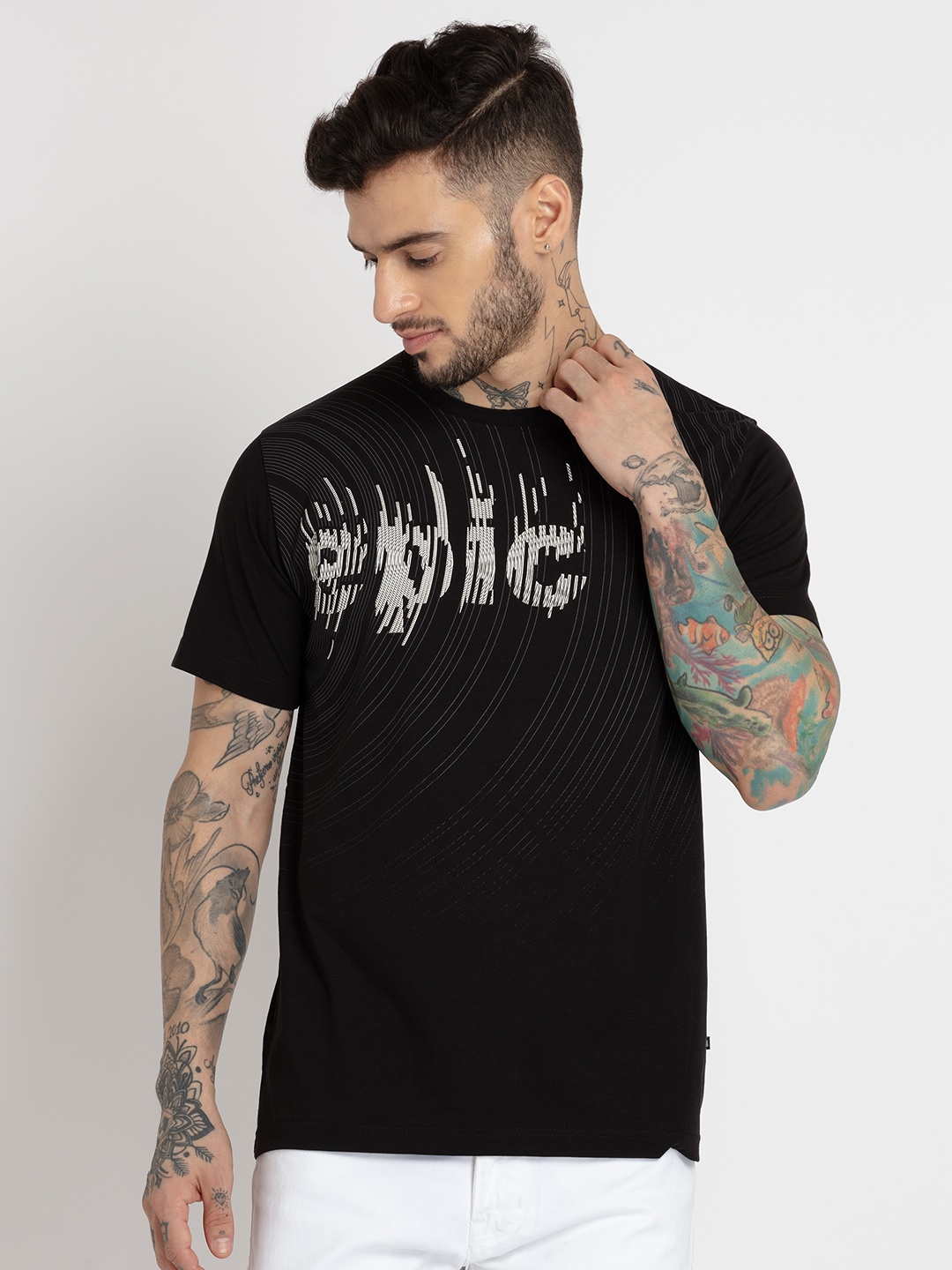 

Status Quo Men Plus Size Printed Cotton T-shirt, Black