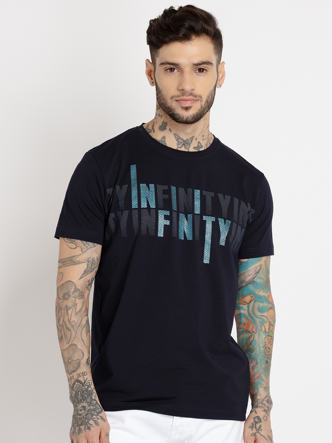 Status Quo Men Plus Size Typography Printed Cotton T-shirt, Black