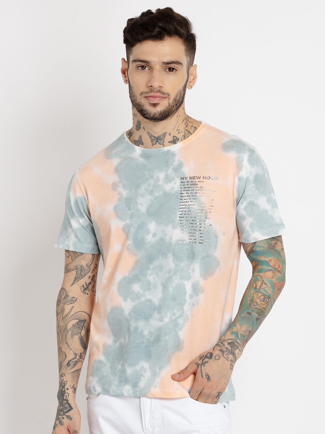 

Status Quo Men Dyed Round Neck Cotton T-shirt, Orange