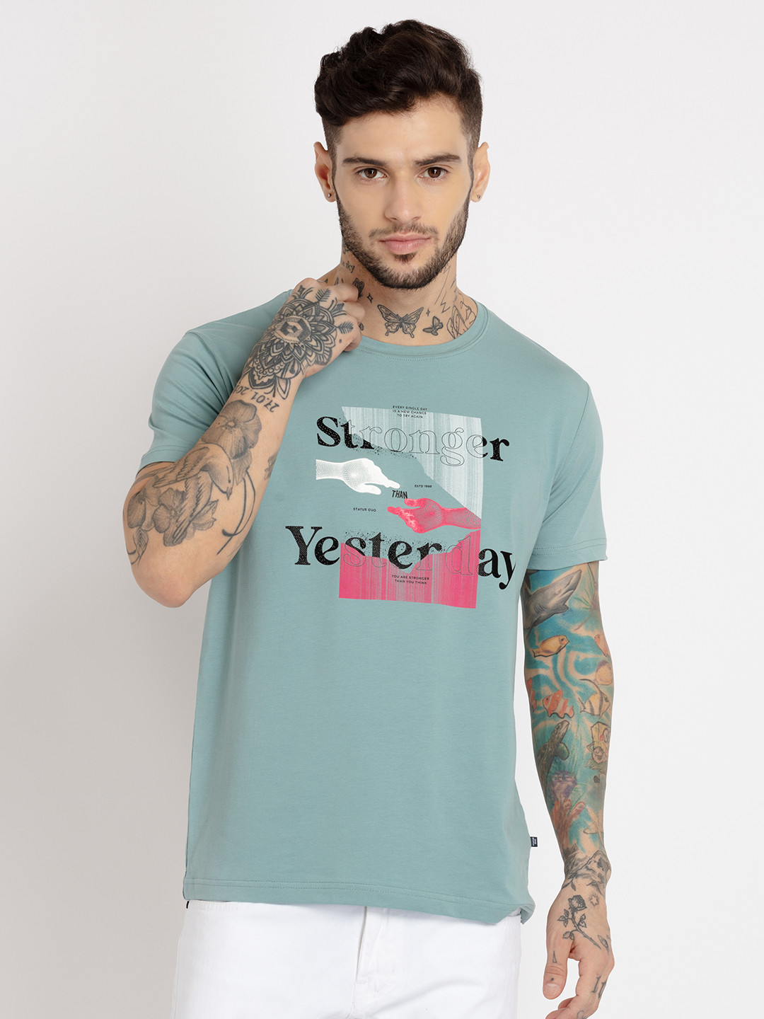 

Status Quo Men Printed Round Neck Cotton T-shirt, Grey