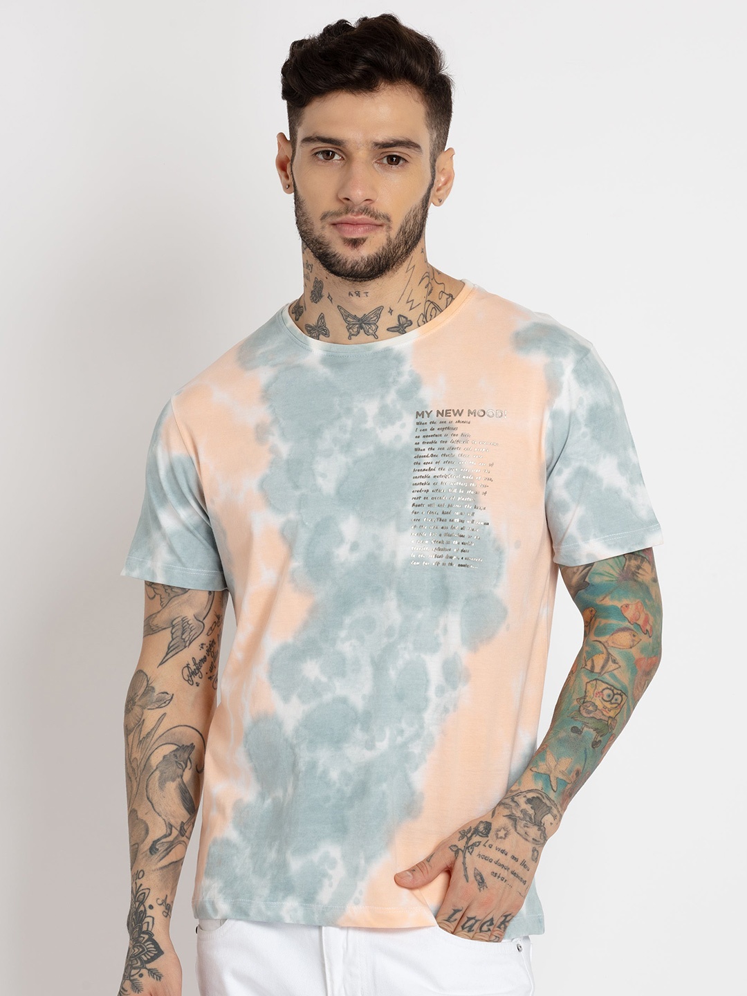 

Status Quo Men Plus Size Tie and Dye Cotton T-shirt, Peach