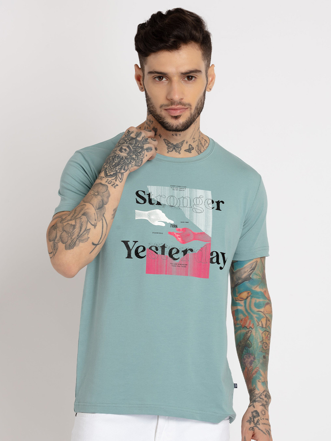 

Status Quo Men Typography Printed Cotton T-shirt, Grey