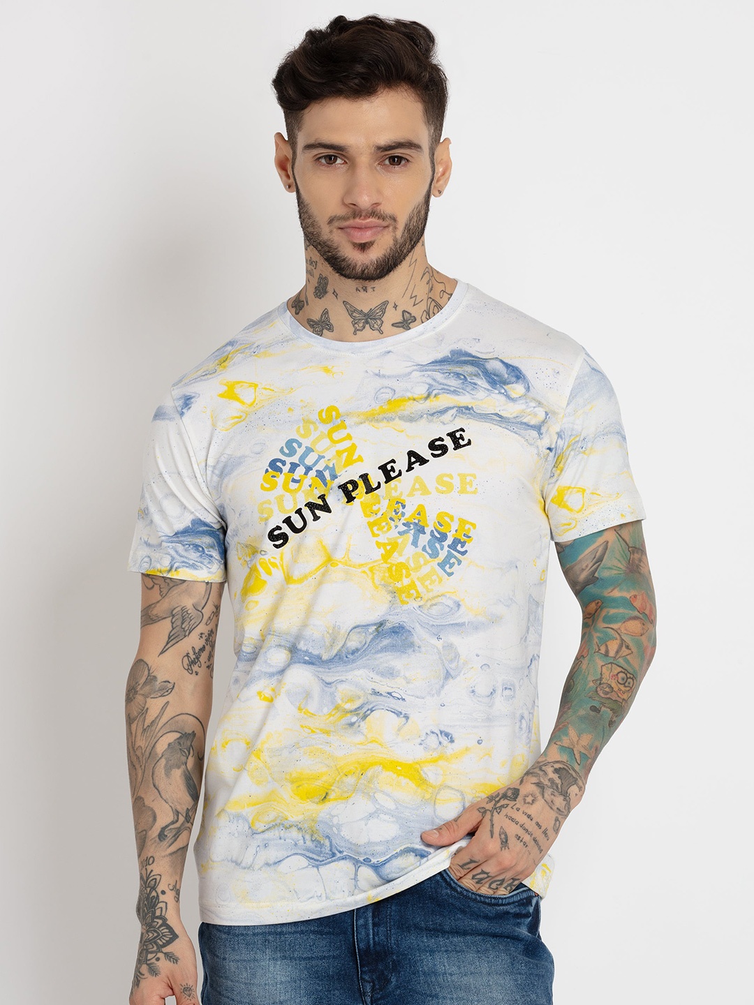 

Status Quo Men Printed Cotton T-shirt, Off white