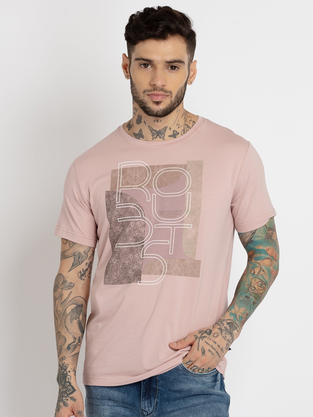 Status Quo Men Typography Printed Cotton T-shirt, Gold