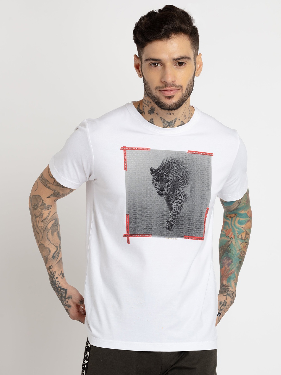 

Status Quo Men Printed Cotton T-shirt, White