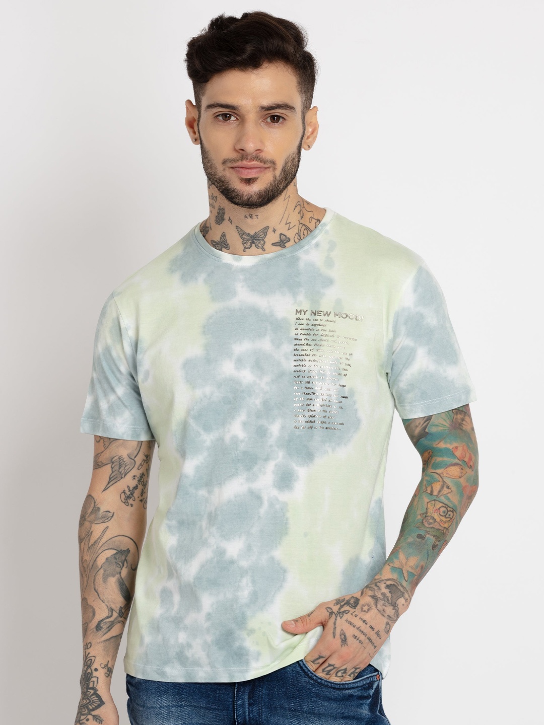 

Status Quo Men Tie and Dye Regular Fit Cotton T-shirt, White
