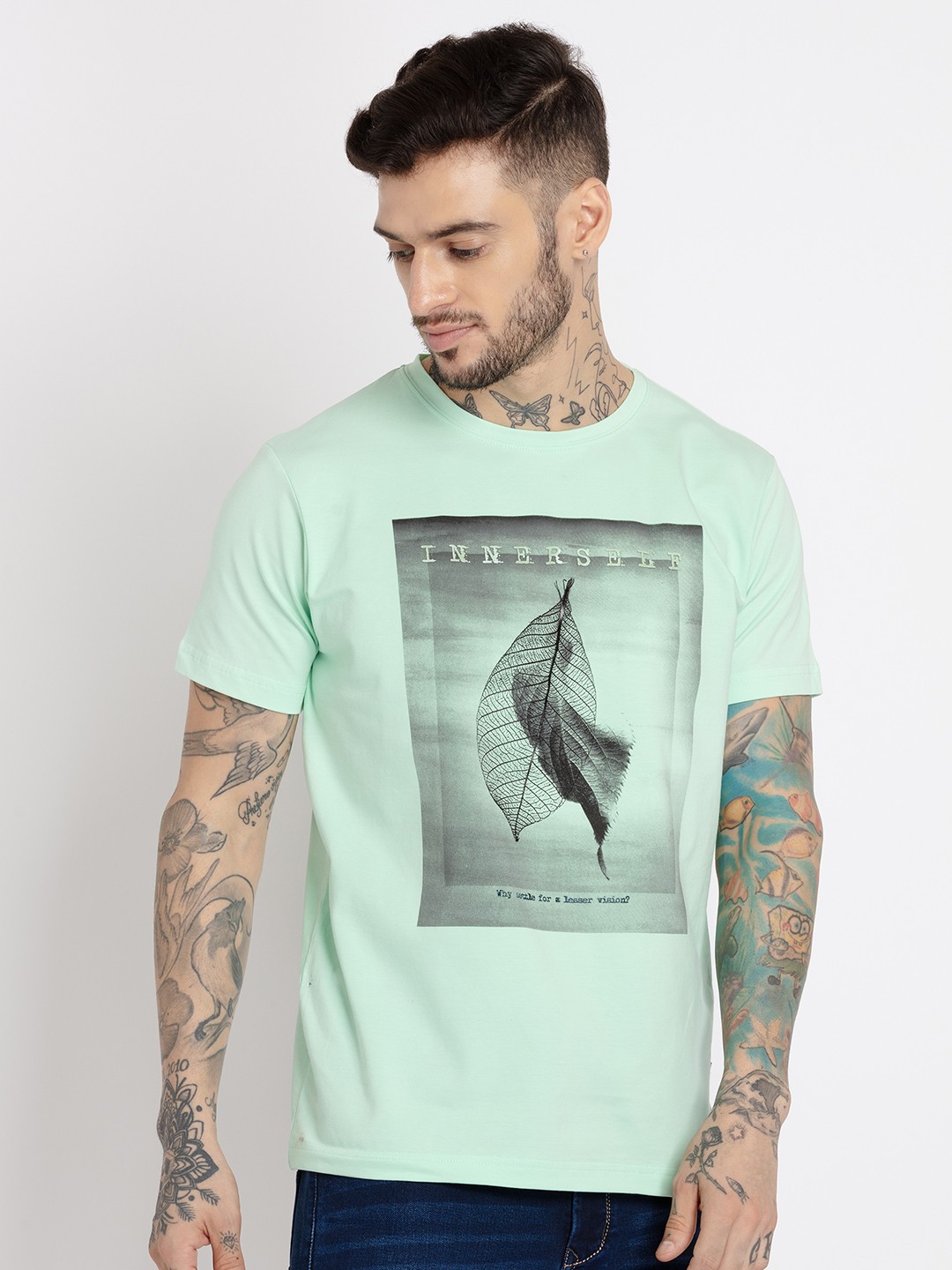 

Status Quo Men Round Neck Printed Cotton T-shirt, Blue