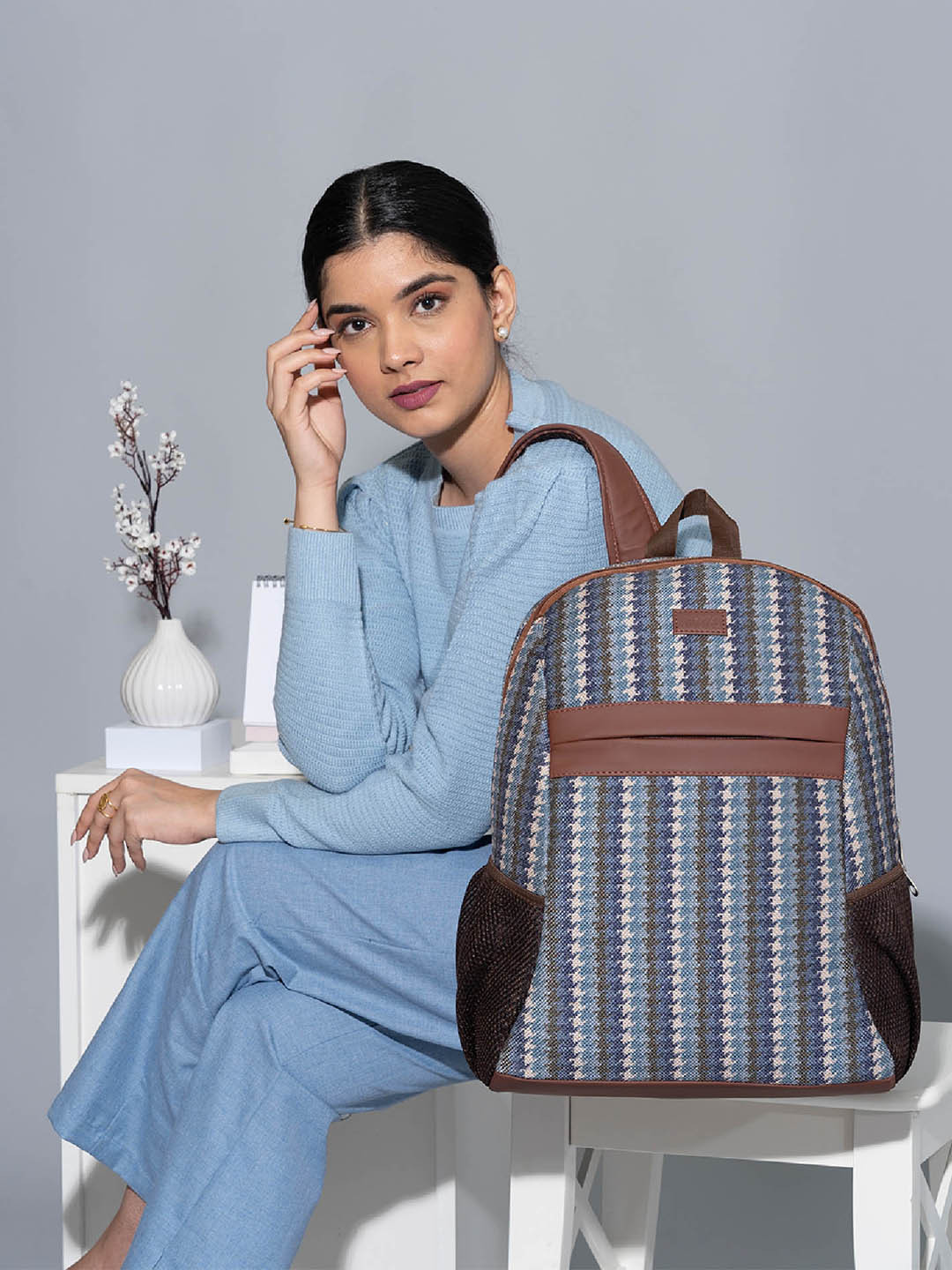 

ZOUK Women Striped Backpack, Brown