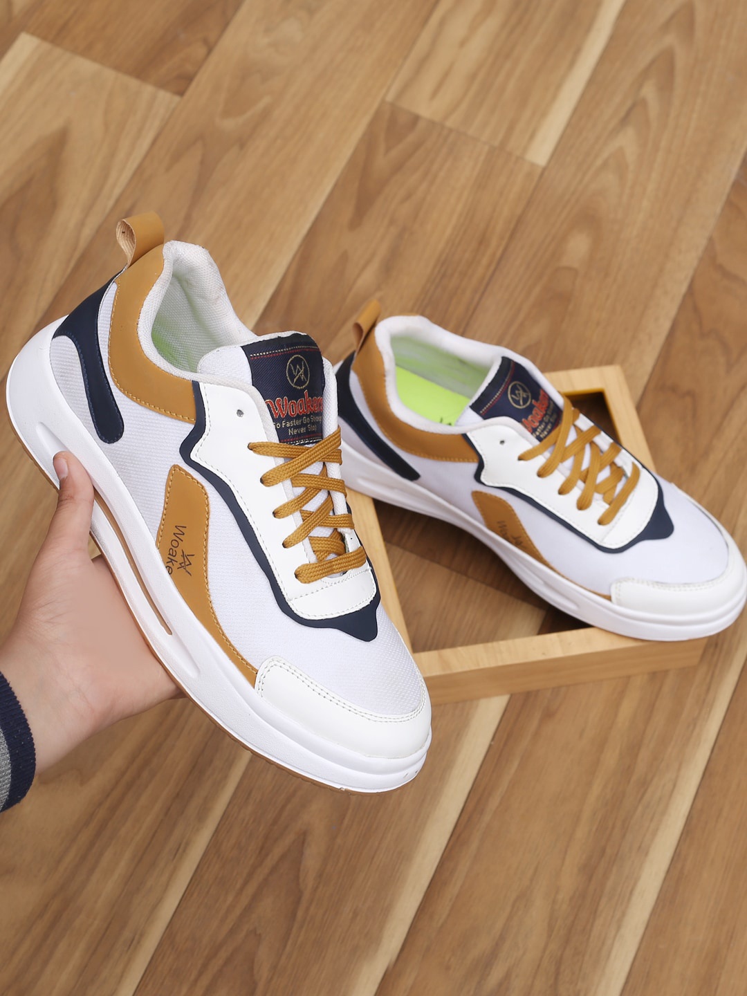 

Woakers Men Waterproof Lining Colourblocked Sneakers, Tan