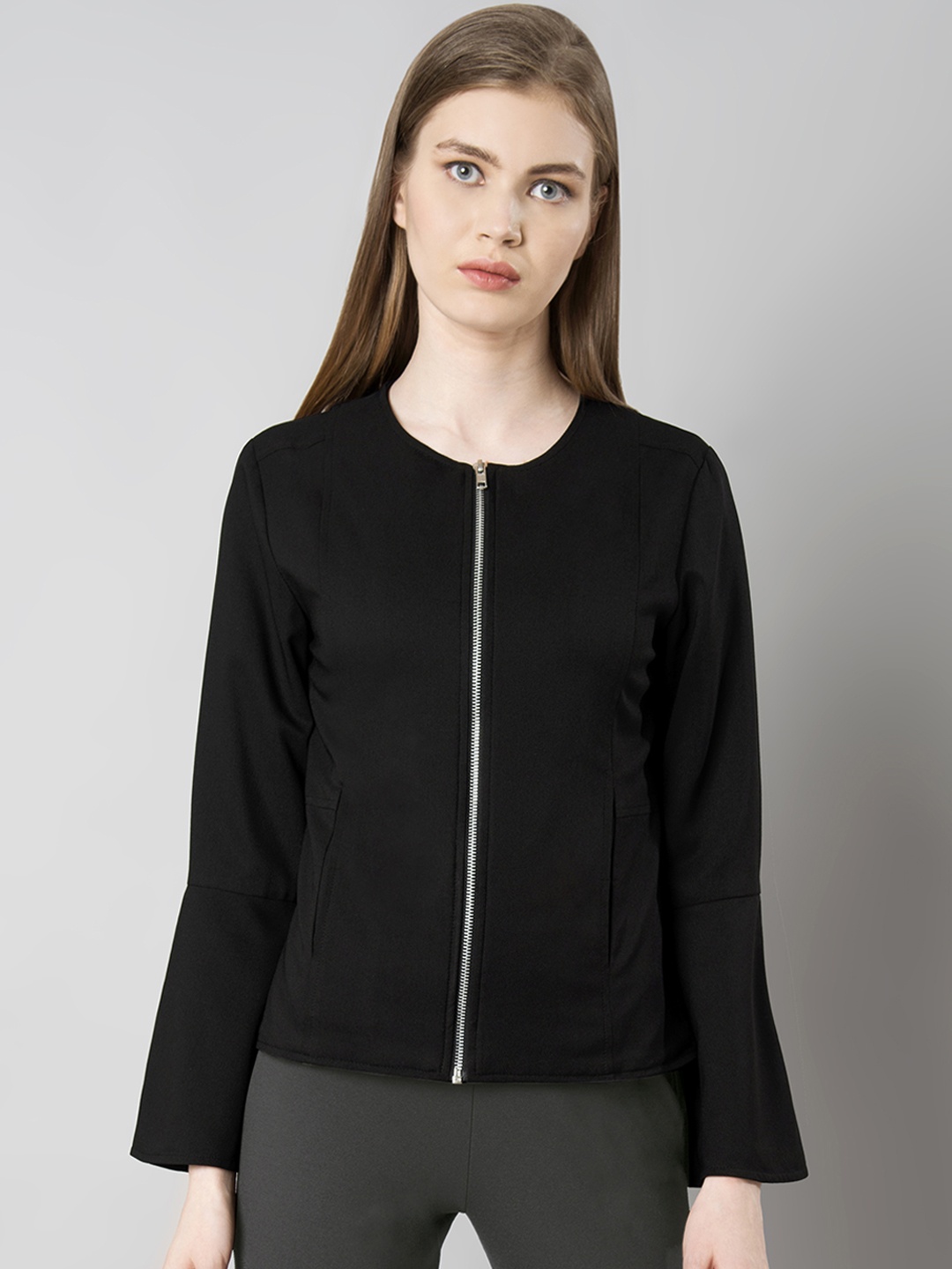 

FabAlley Women Black Solid Tailored Jacket