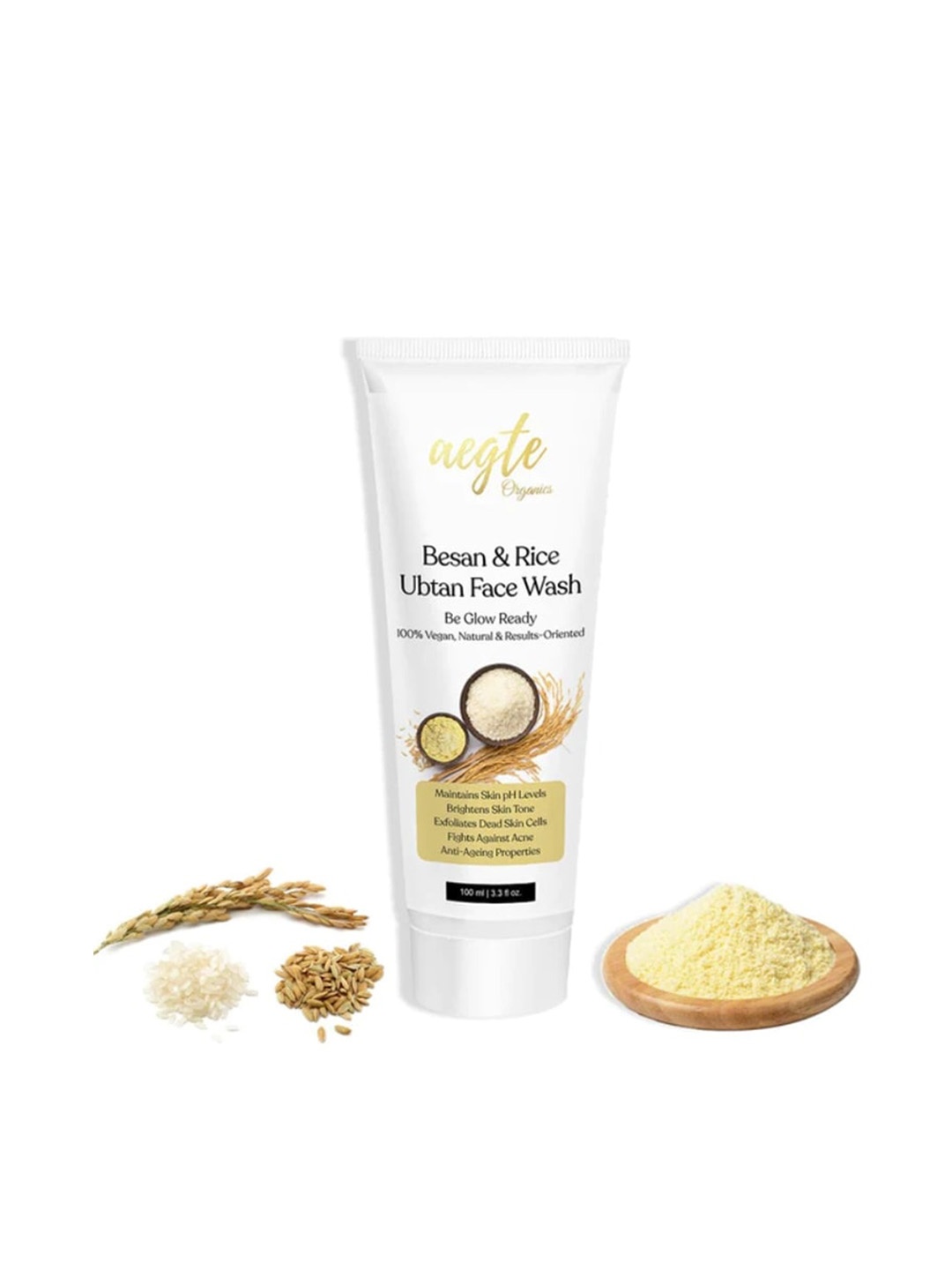 

Aegte Organics Besan & Rice Ubtan Face Wash with Neem Extract - 100 ml, Cream