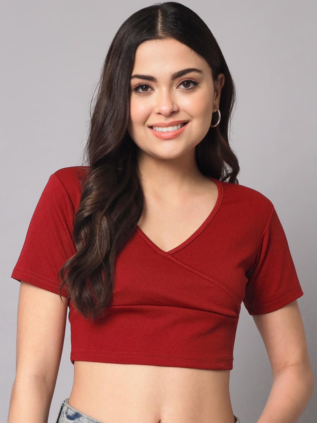 

AAHWAN Wrap Crop Top, Maroon