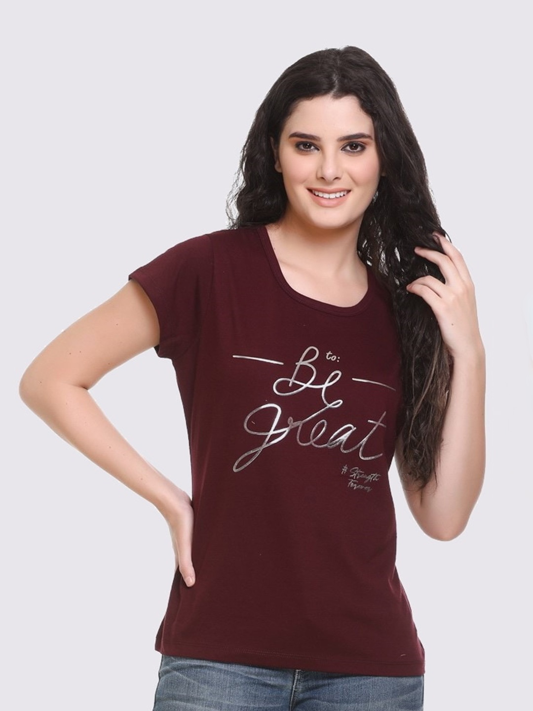 

GODFREY Women Summer Stylish Typography Printed Cotton T-shirt, Maroon