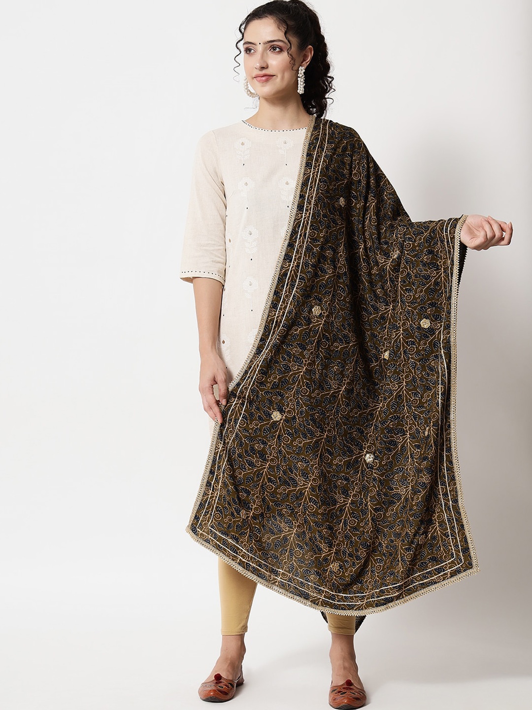 

Nehamta Printed Viscose Rayon Foil Print Dupatta with Gotta Patti, Green