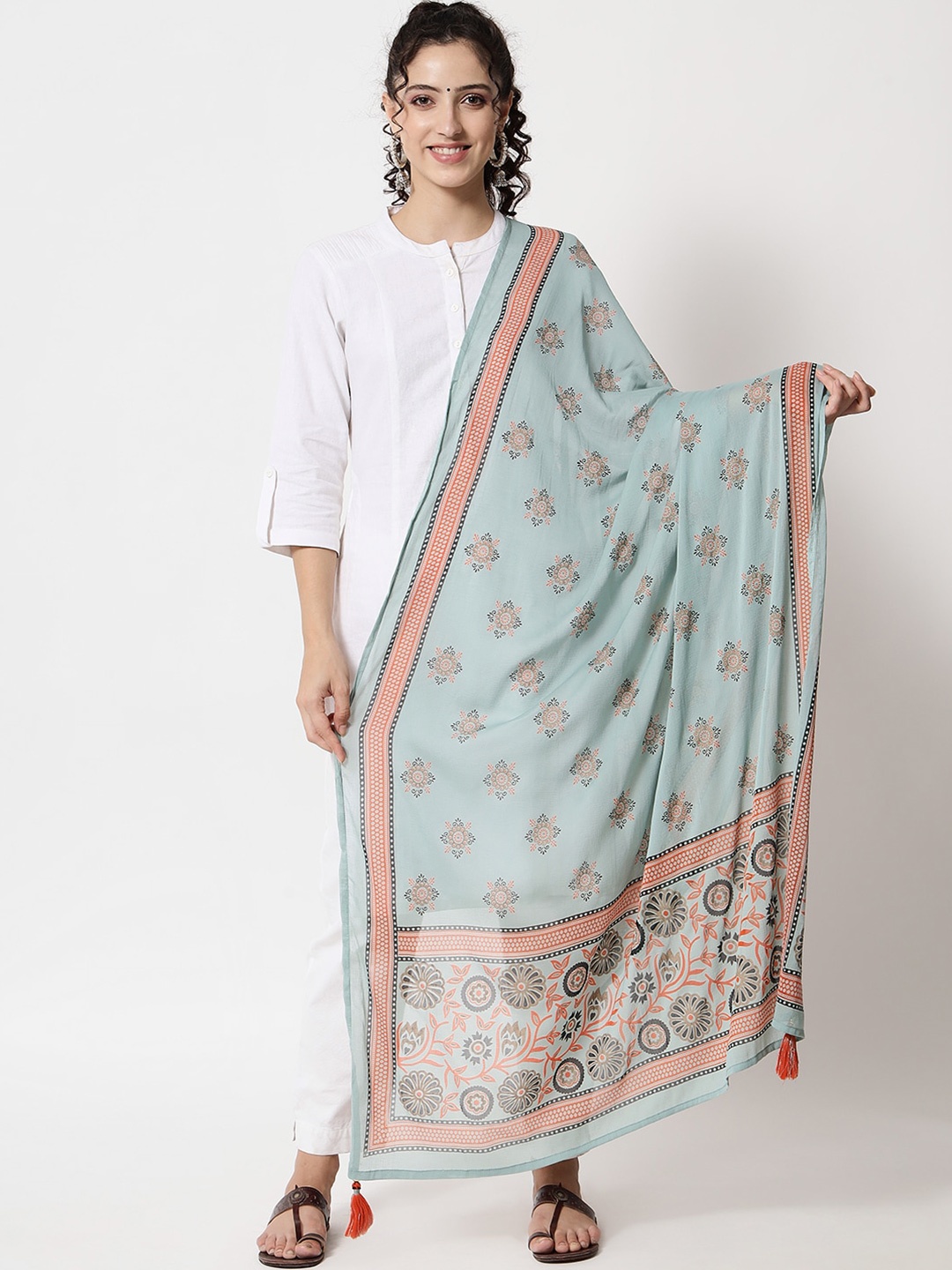 

Nehamta Ethnic Motifs Printed Foil Print Dupatta, Turquoise blue