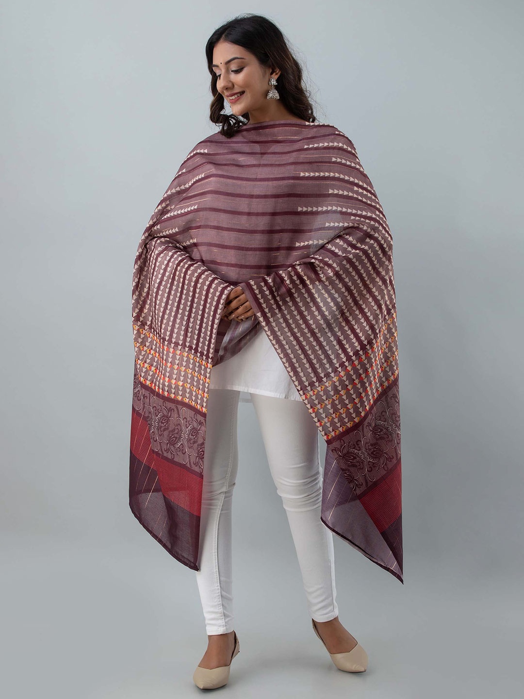 

Nehamta Striped Art Silk Khari Print Dupatta, Purple