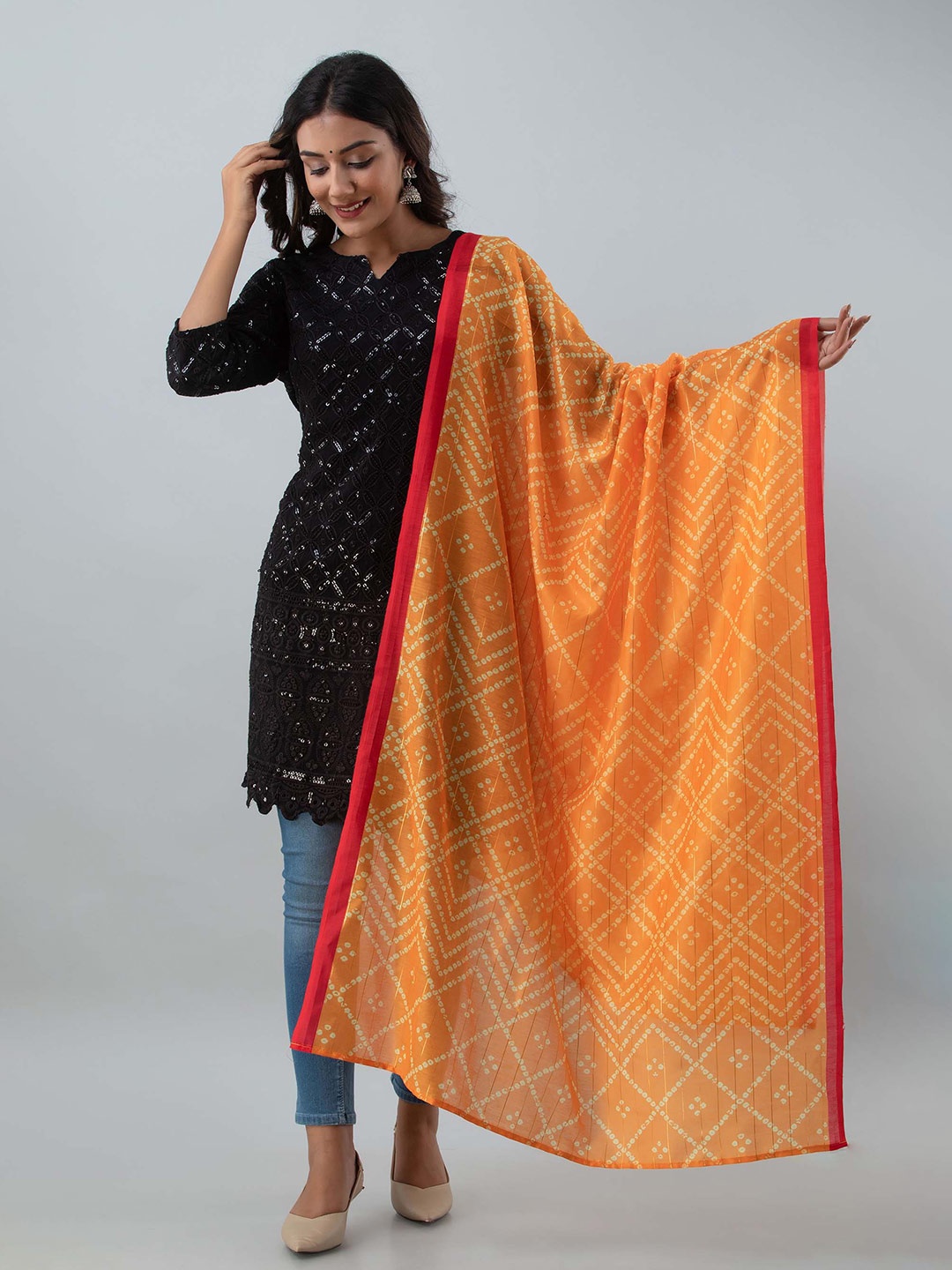 

Nehamta Printed Art Silk Bandhani Dupatta, Yellow