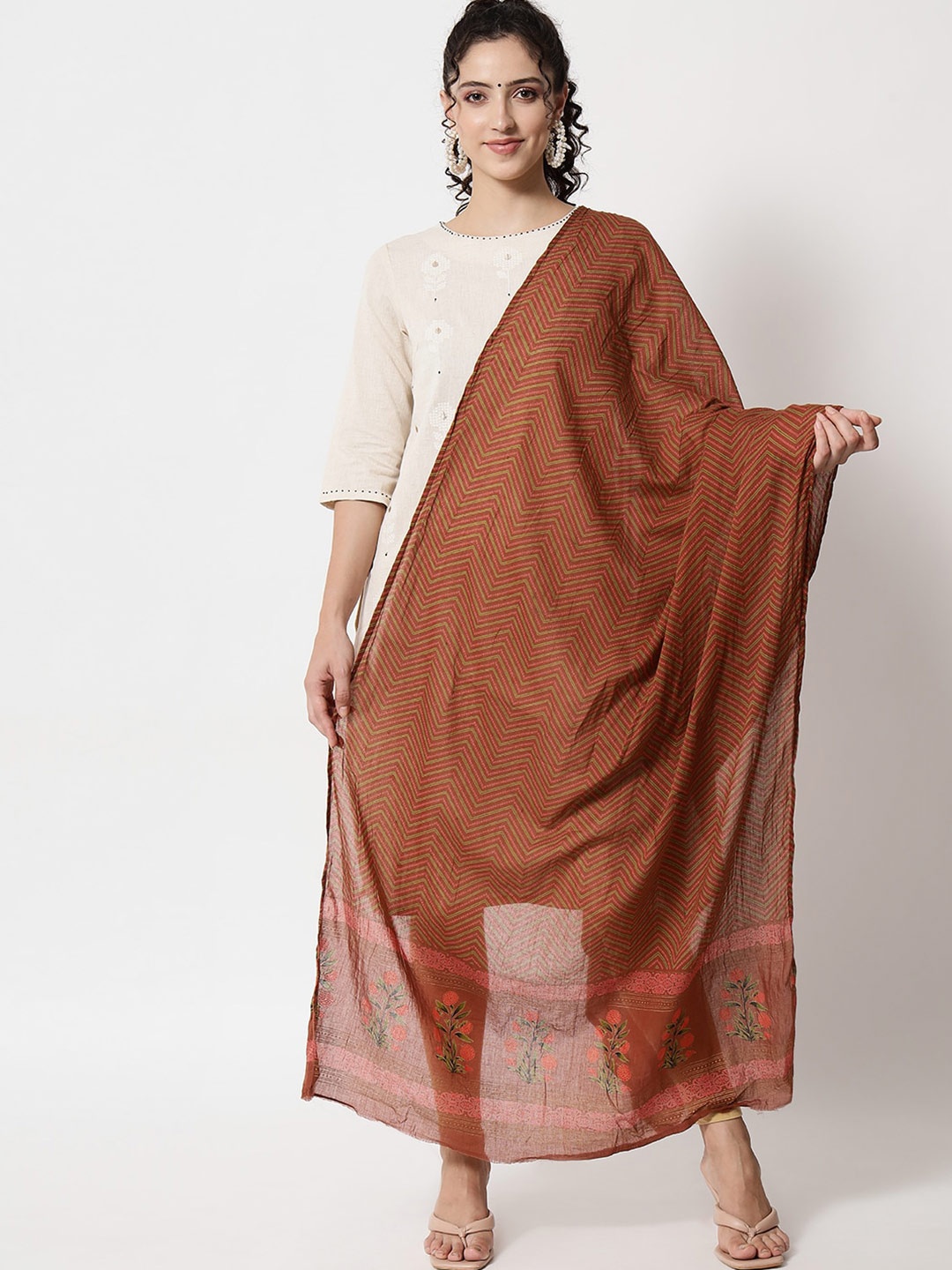 

Nehamta Striped Dupatta, Rust