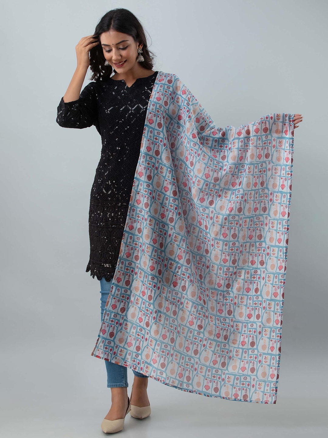 

Nehamta Printed Art Silk Dupatta, Teal