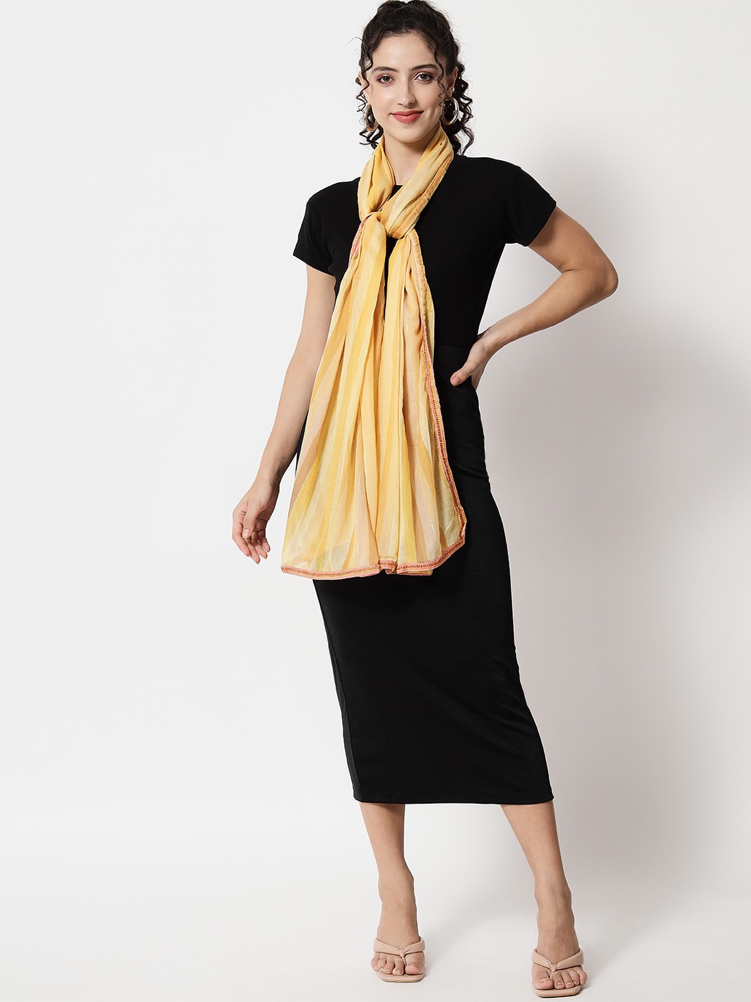 

Nehamta Striped Foil Print Gotta Patti Dupatta, Mustard