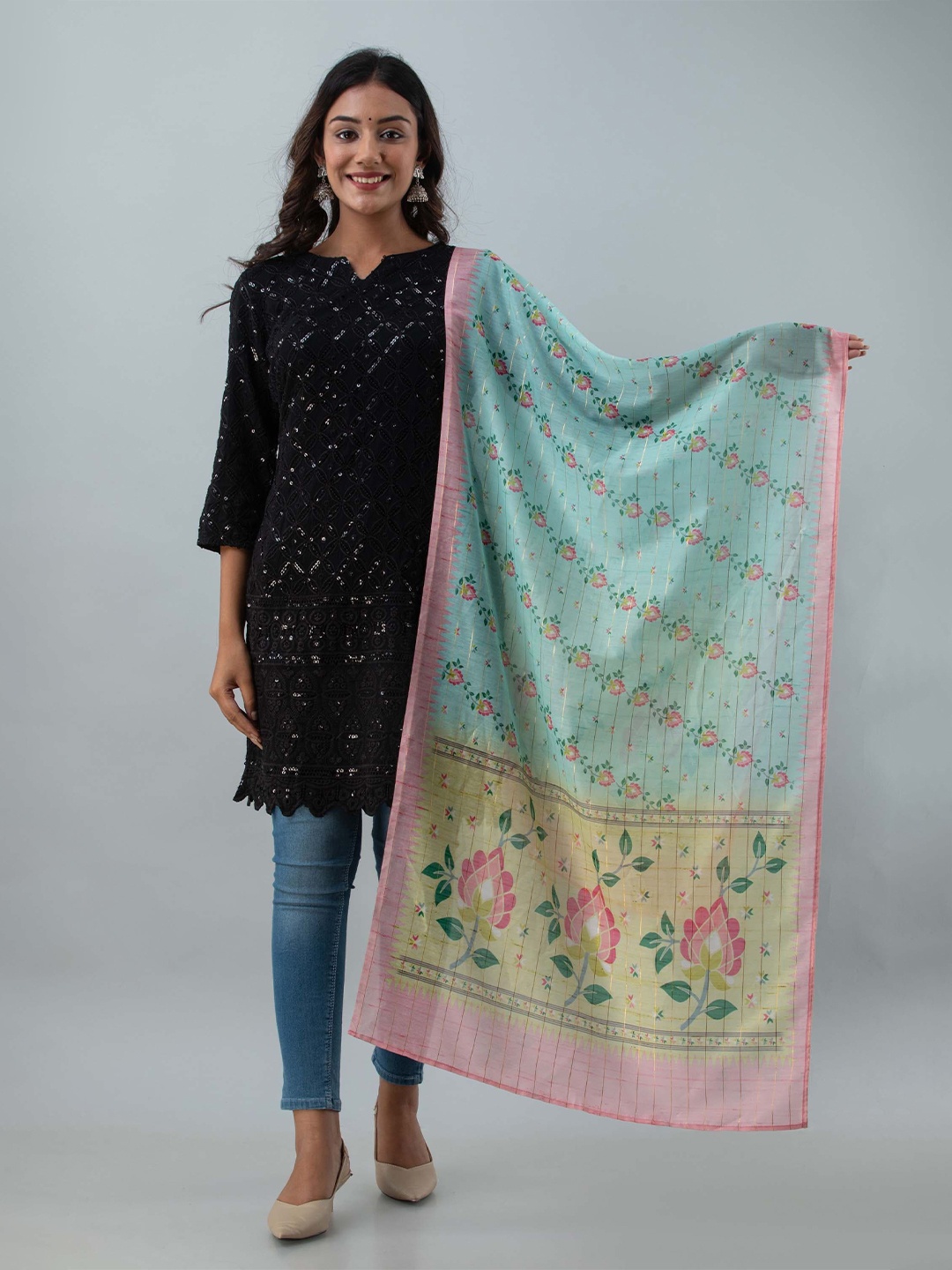 

Nehamta Printed Art Silk Dupatta, Blue