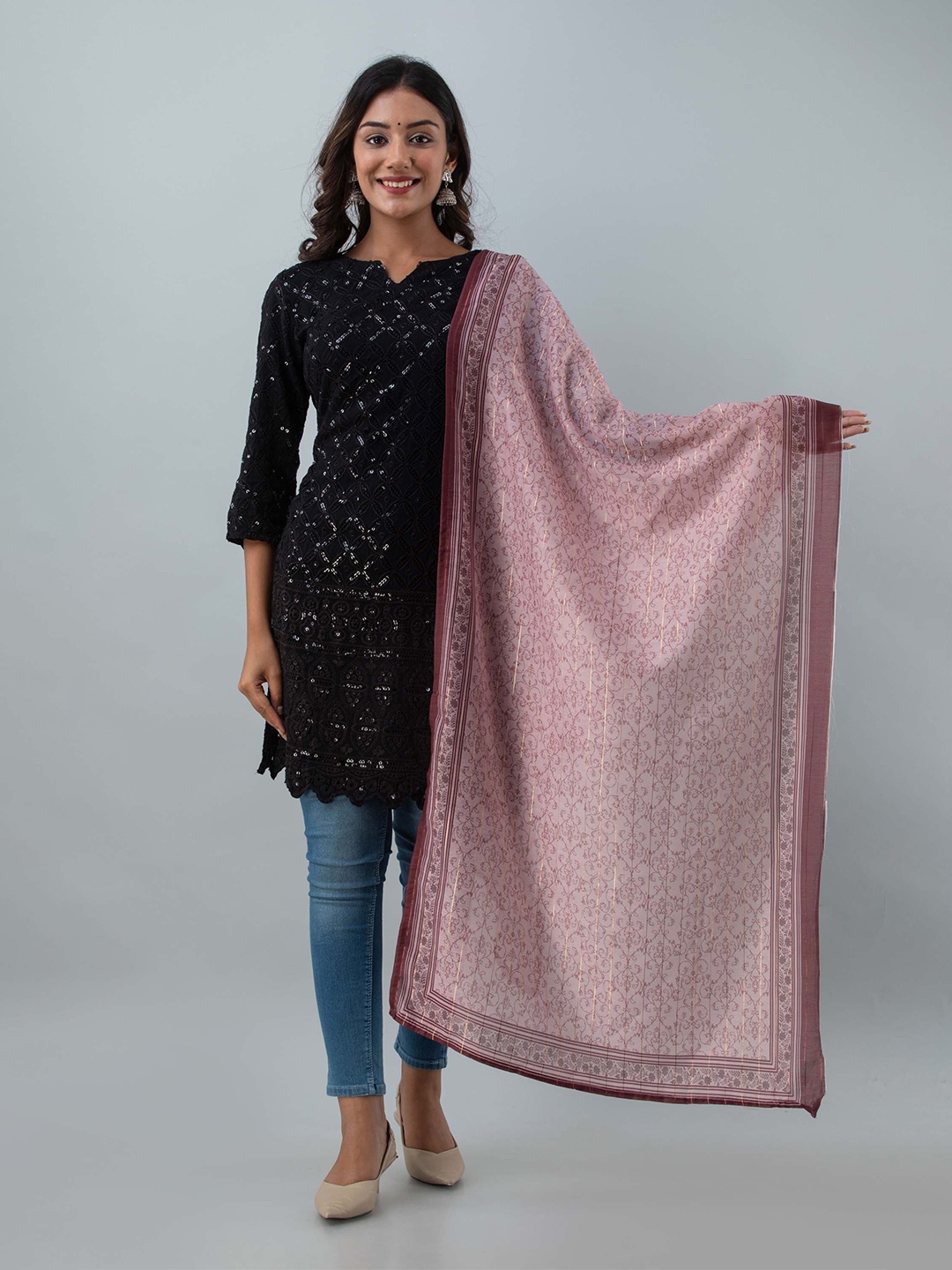 

Nehamta Ethnic Motifs Printed Art Silk Dupatta, Peach