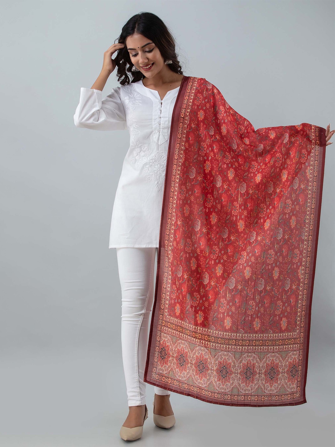 

Nehamta Printed Art Silk Dupatta, Red