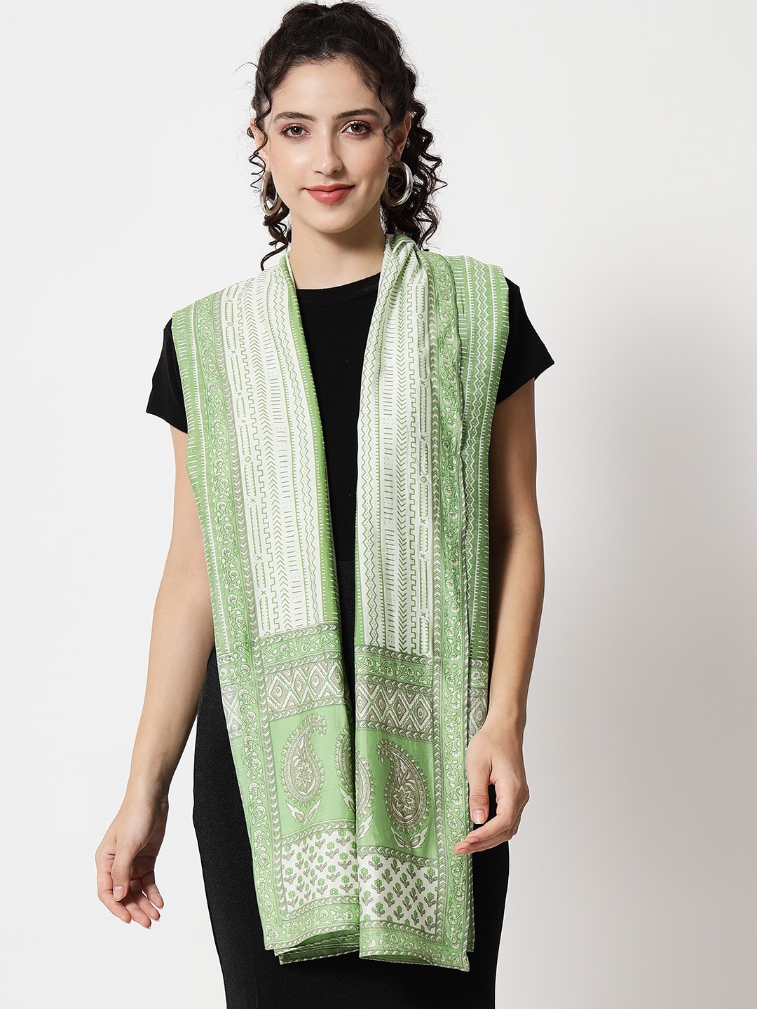 

Nehamta Paisley Printed Cotton Silk Dupatta, Green