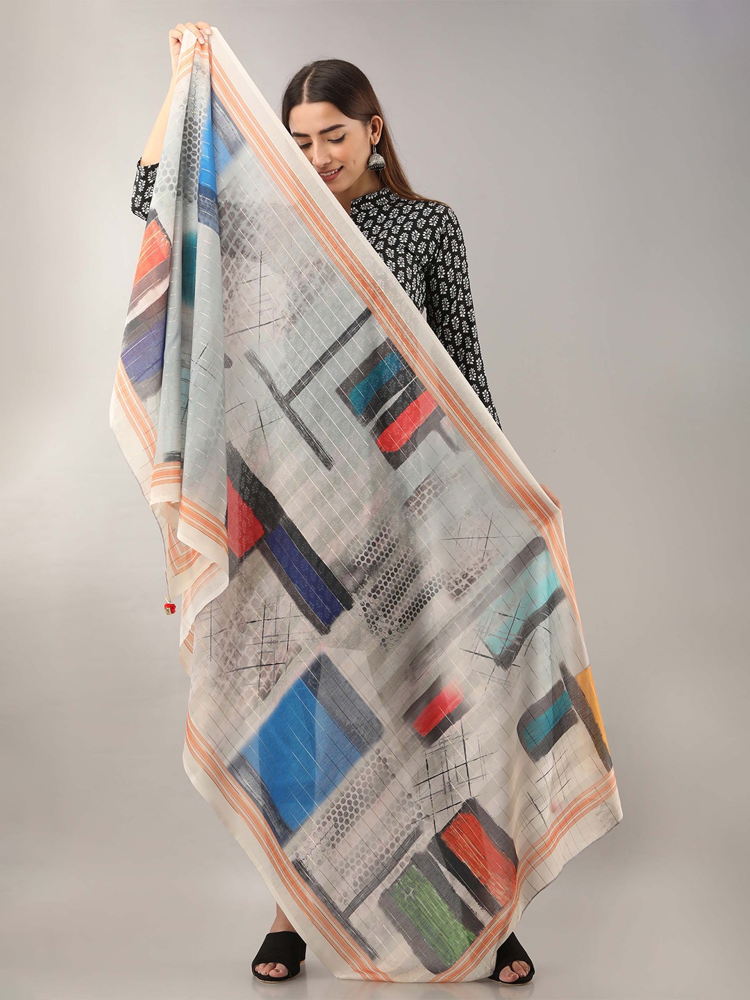 

Nehamta Printed Art Silk Dupatta, Grey