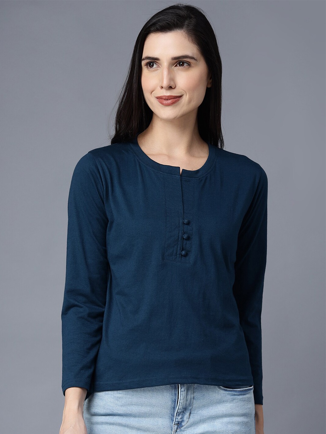 

THE EG STORE Women Cotton T-shirt, Navy blue