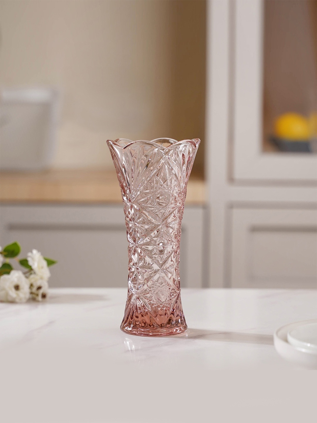 

Nestasia Pink Textured Durable Glass Flower Vase