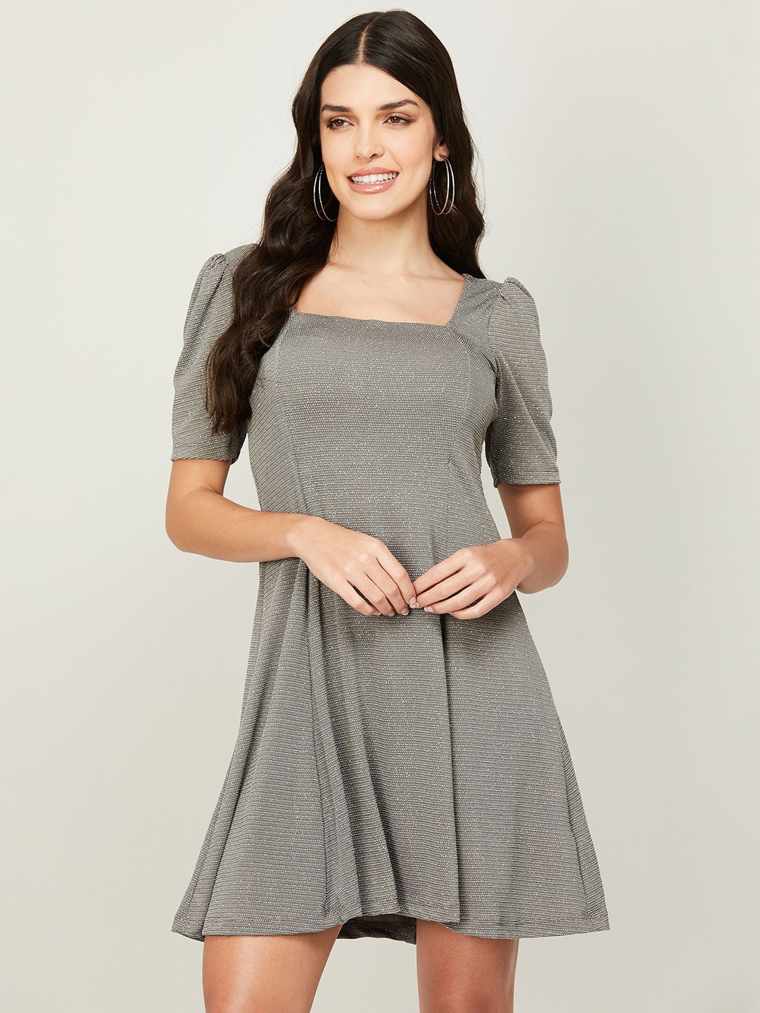 

Ginger by Lifestyle Square Neck A-Line Dress, Silver