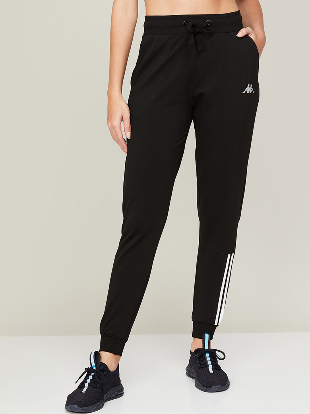 

Kappa Women Solid Cotton Regular Fit Running Joggers, Black