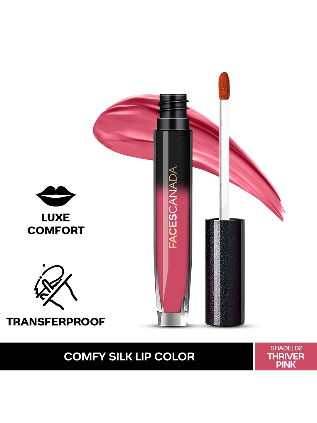 

FACES CANADA Comfy Silk Lightweight & Transfer-Proof Satin Matte HD Lip Color - Thriver Pink 02 - 3 ml