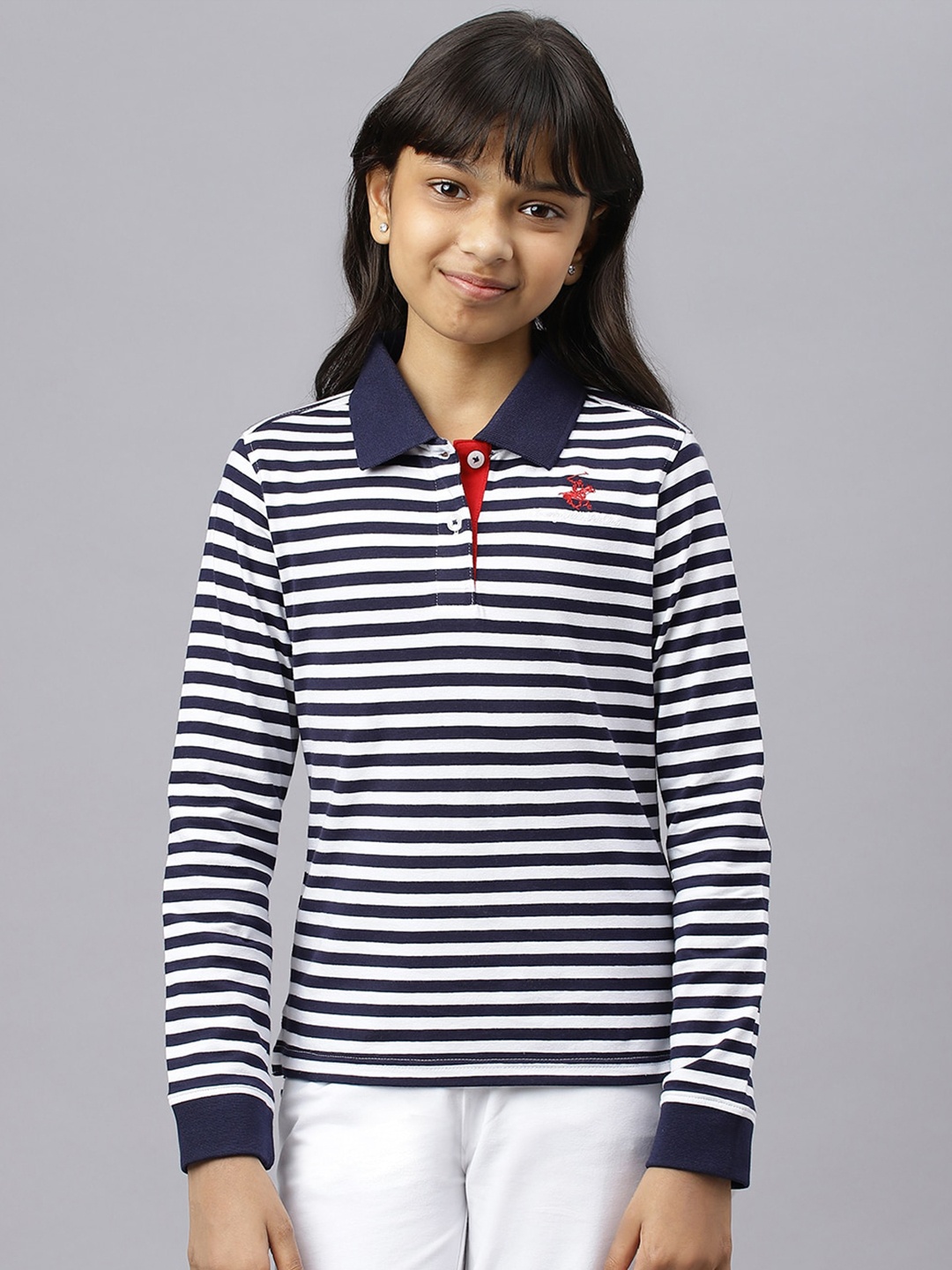 

Beverly Hills Polo Club Striped Polo Collar Cotton T-shirt, White
