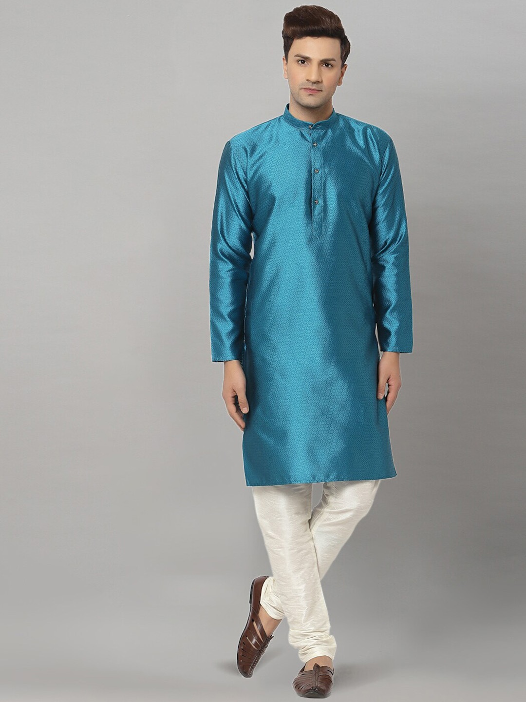 

NEUDIS Men Mandarin Collar Kurta, Turquoise blue