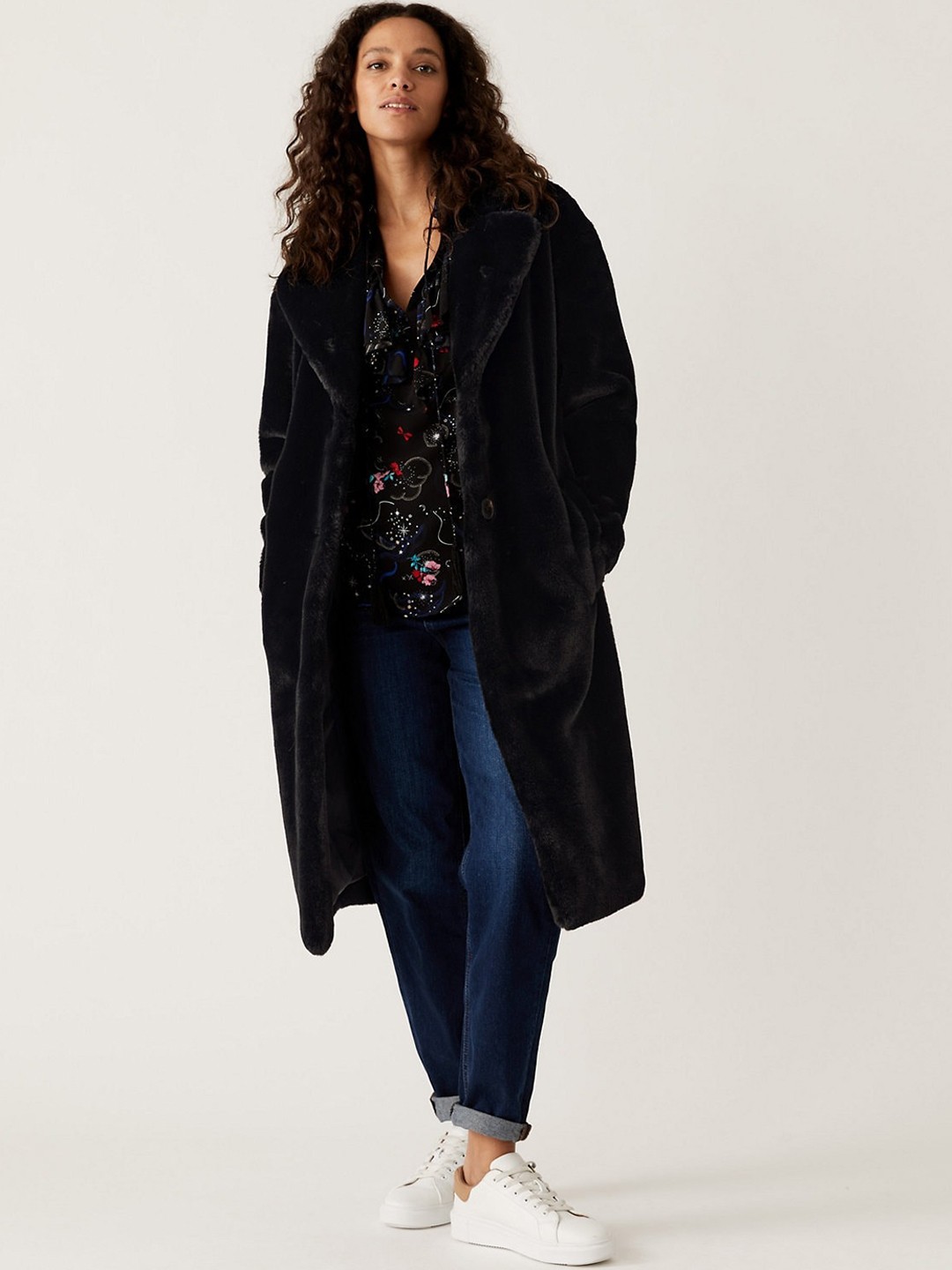 

Marks & Spencer Women Single-Breasted Over Coat, Black