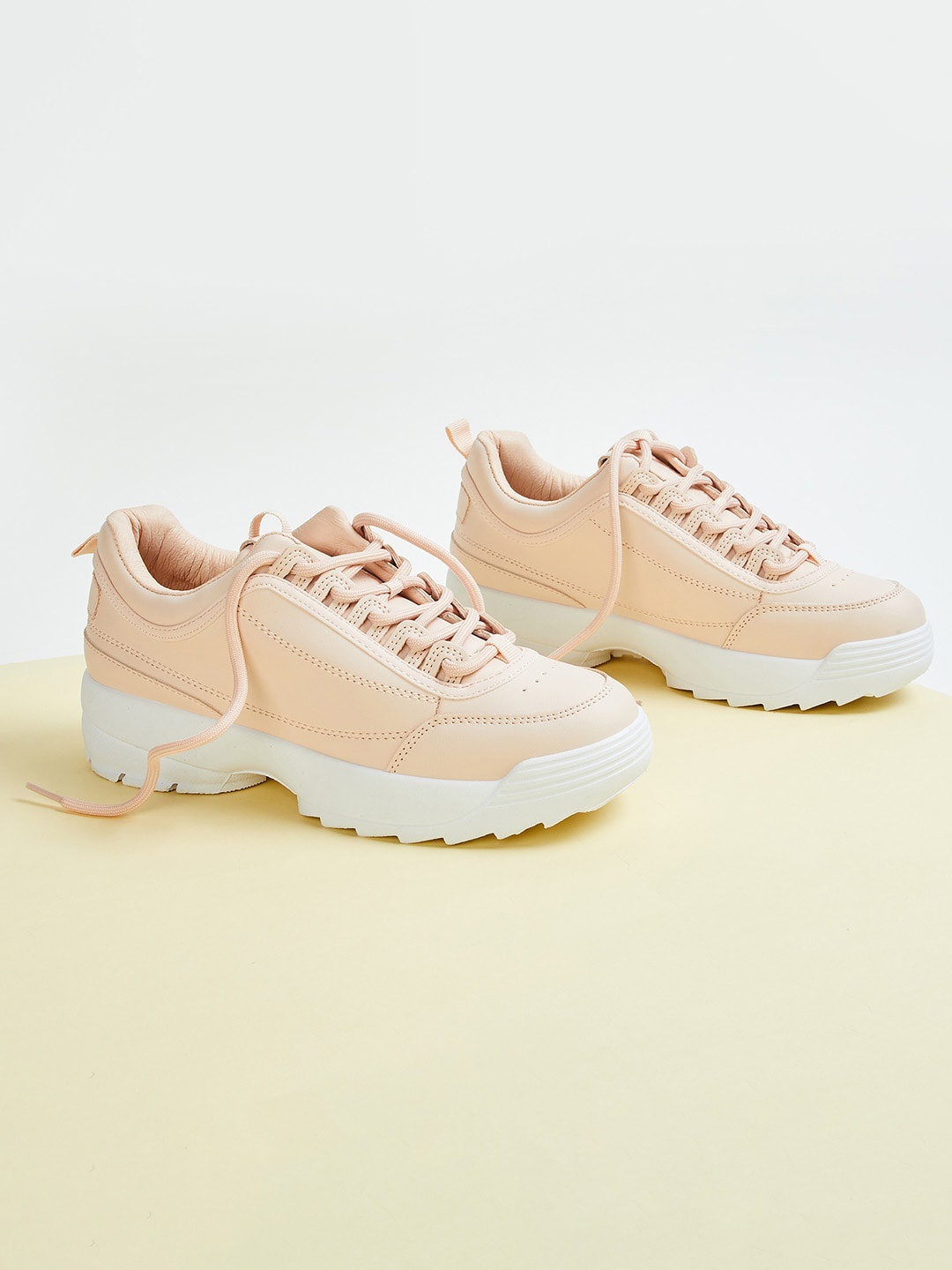 

Ginger by Lifestyle Women Lace-Ups Colourblocked Sneakers, Peach