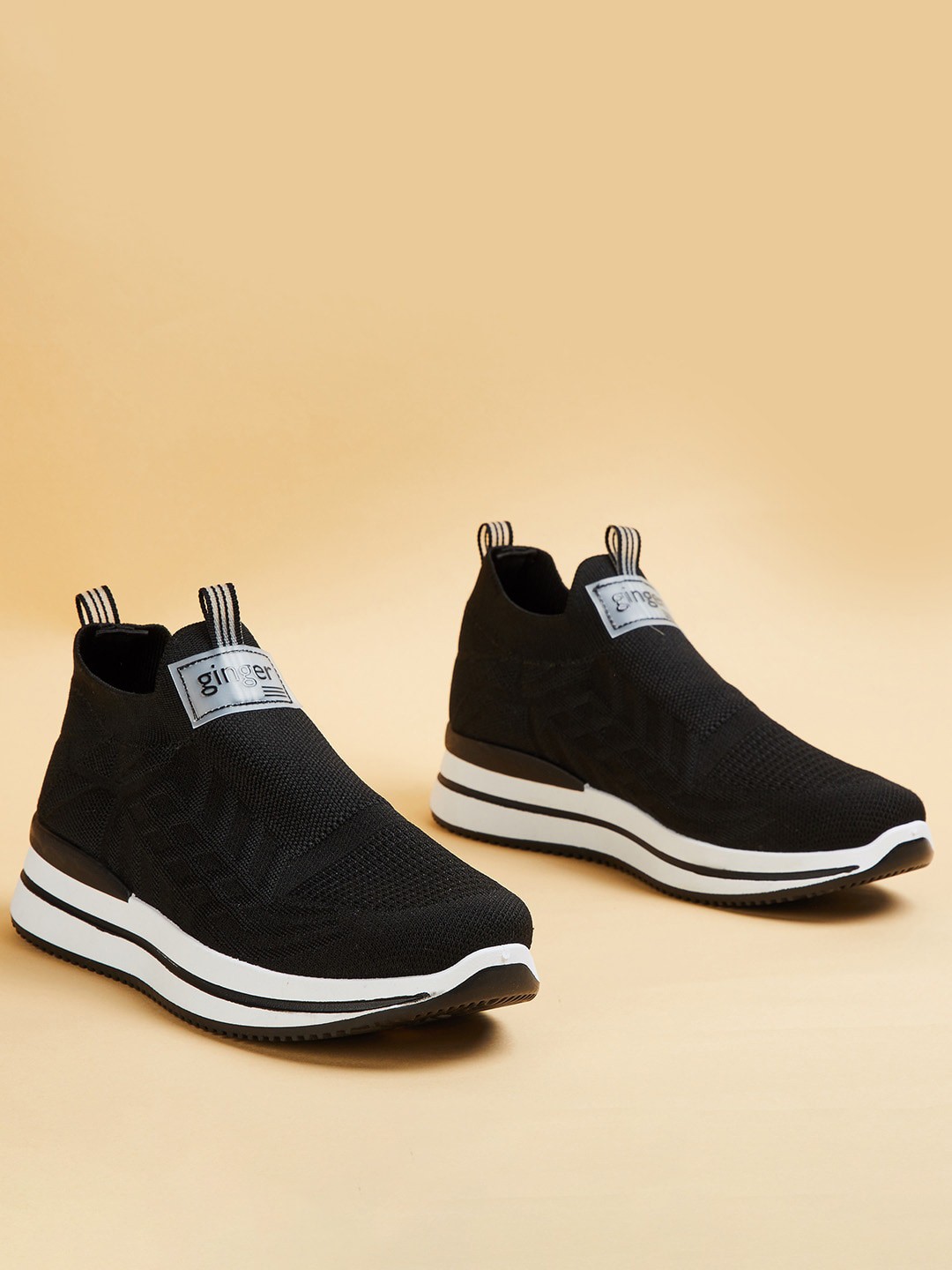 

Ginger by Lifestyle Women Woven Design Slip-On Sneakers, Black