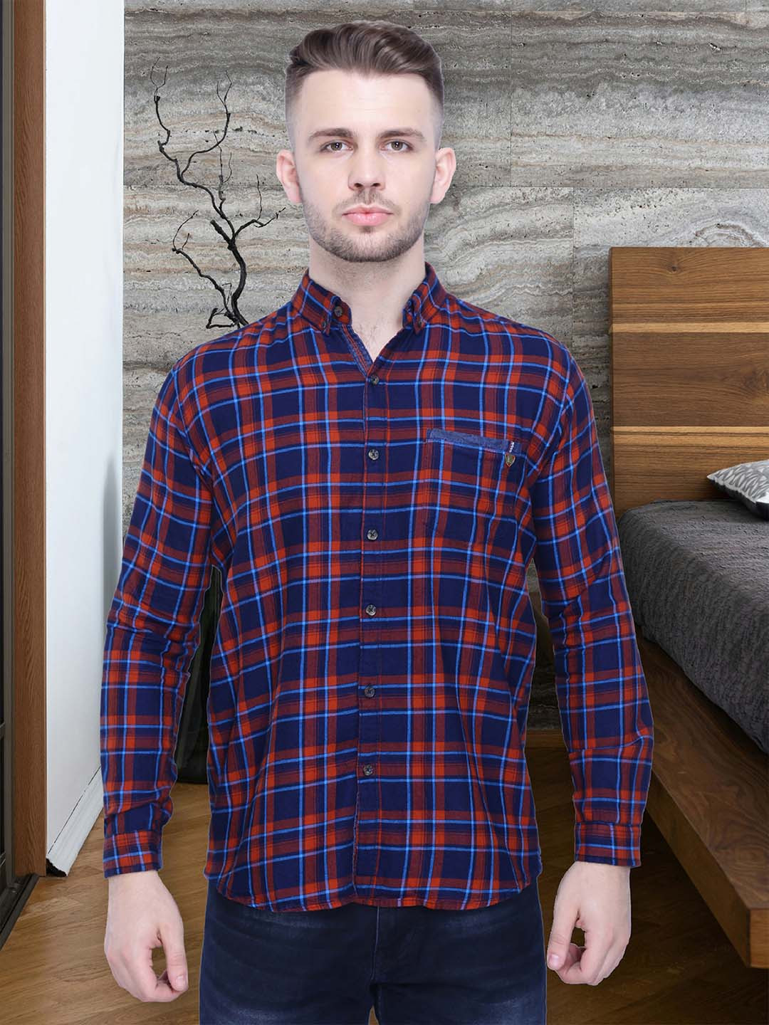 

Kuons Avenue Men Smart Slim Fit Checked Casual Cotton Shirt, Brown