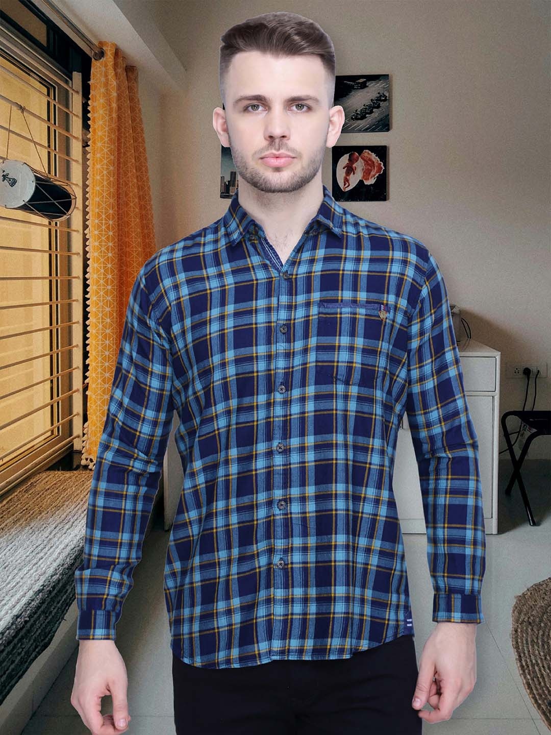 

Kuons Avenue Men Cotton Smart Tartan Checks Casual Shirt, Blue