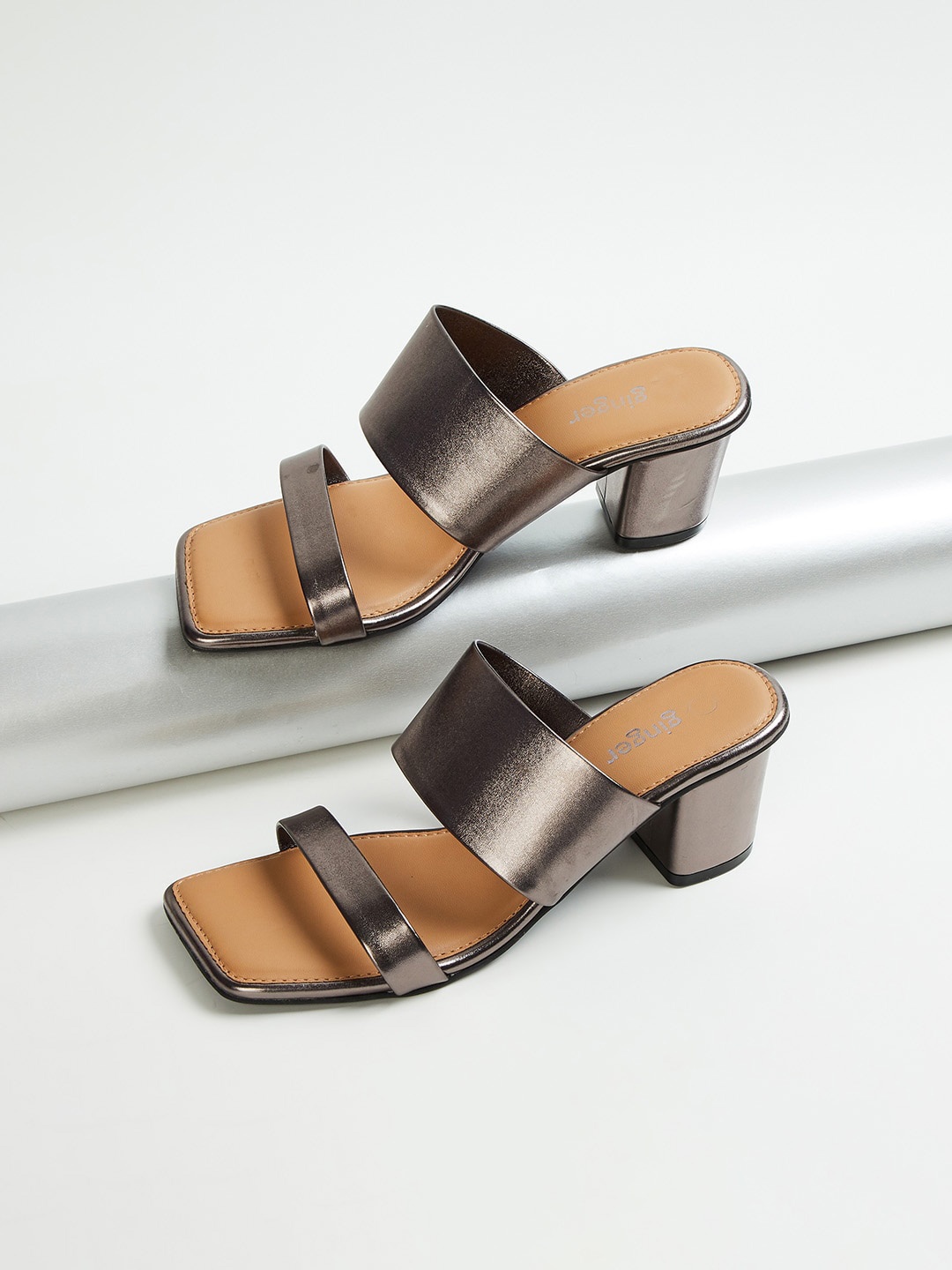 

Ginger by Lifestyle Open Back Block Heels, Grey