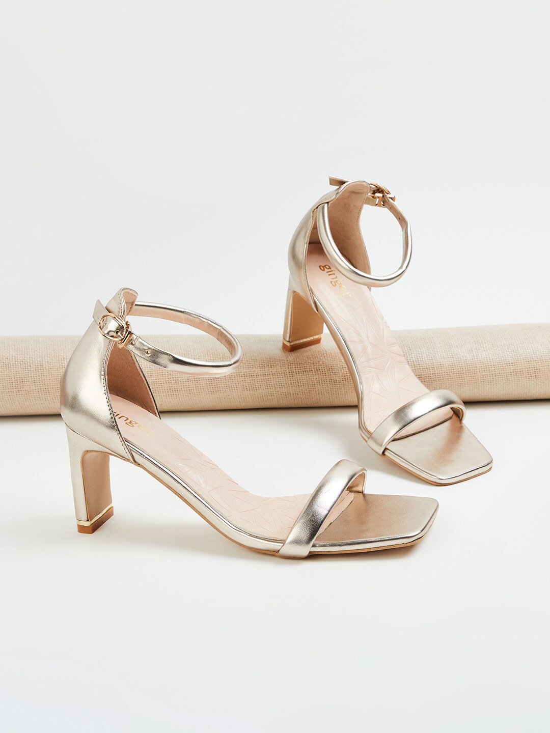 

Ginger by Lifestyle Square Toe Ankle Loop Heels, Gold
