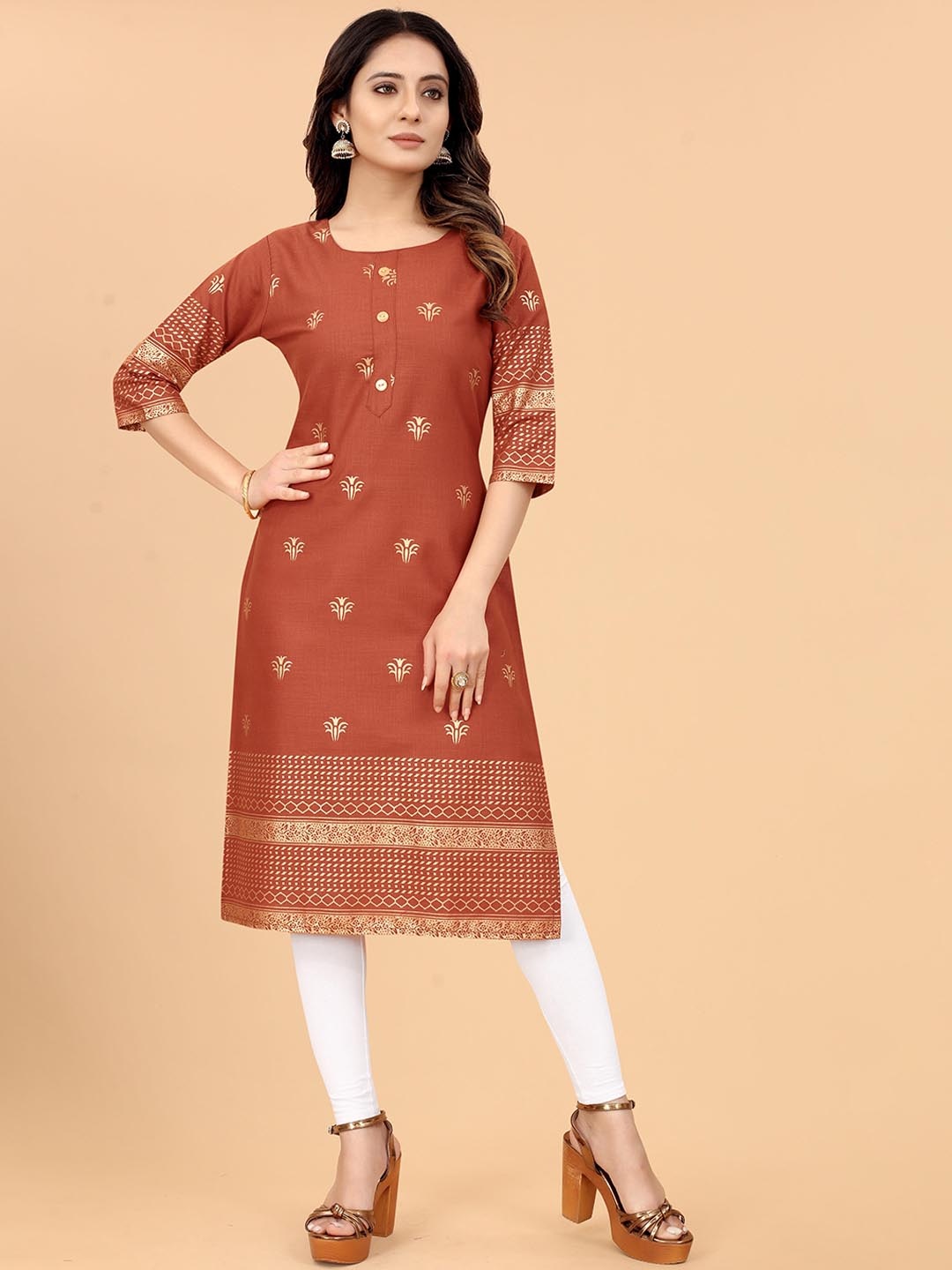 

KETAKI FASHION Women Ethnic Motifs Printed Kurta, Rust