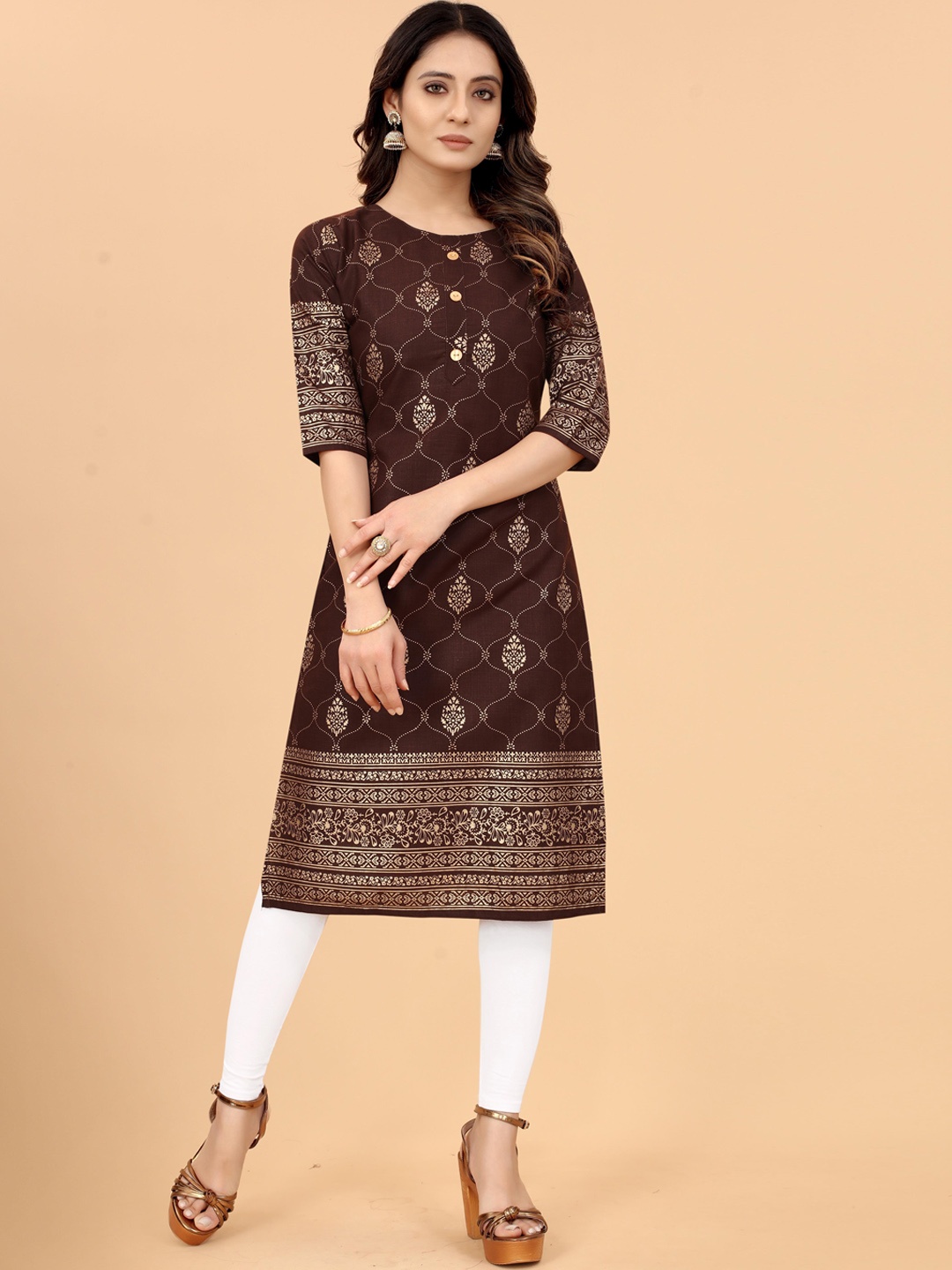 

KETAKI FASHION Women Ethnic Motifs Printed Indie Prints Kurta, Brown