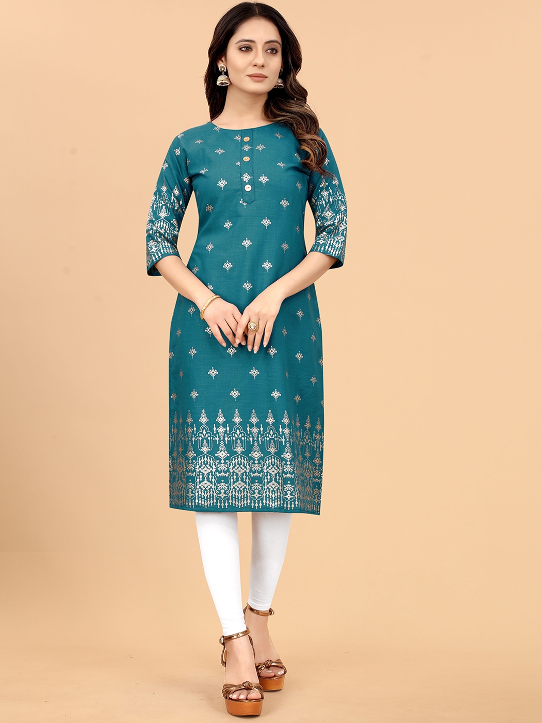 

KETAKI FASHION Women Turquoise Ethnic Motifs Printed Indie Prints Kurta, Turquoise blue